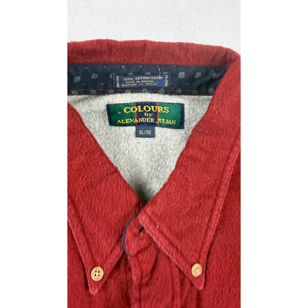 Vintage Alexander Julian Colours Red Chamois Cloth Button Down Shirt XL Cotton - Picture 2 of 7